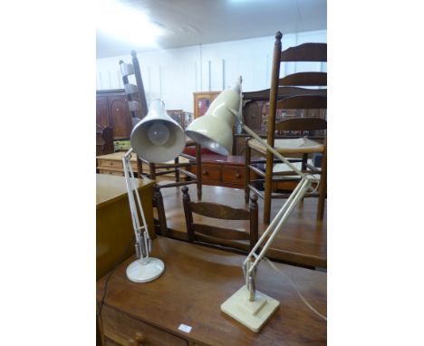 A Herbert Terry &amp; Sons Ltd. white metal anglepoise desk lamp and one other 