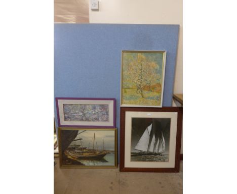 Study of a ship, oil on canvas, Eastern European abstract landscape, indistinctly signed, a Vincent van Gogh, The Pink Peach 