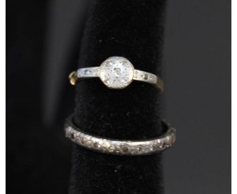 An 18ct platinum set Art Deco style diamond ring plus a white metal half eternity set with small diamonds (rubbed)