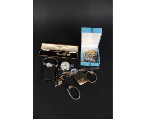 A 9ct gold lady's wristwatch, a quantity of other watches including a gents stainless steel Baume, a Steiff watch and other m