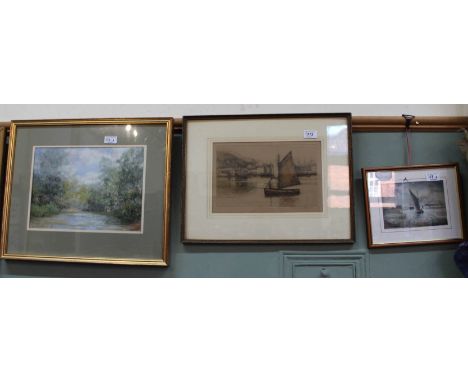 Henry.G.Walker etching of a harbour scene plus two other pictures
