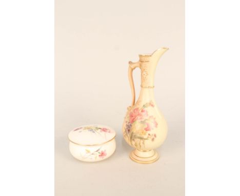 A Royal Worcester blush ivory floral ewer plus a rose decorated lidded box