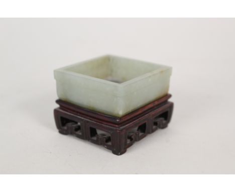 A Chinese jade square bowl, dia 2"