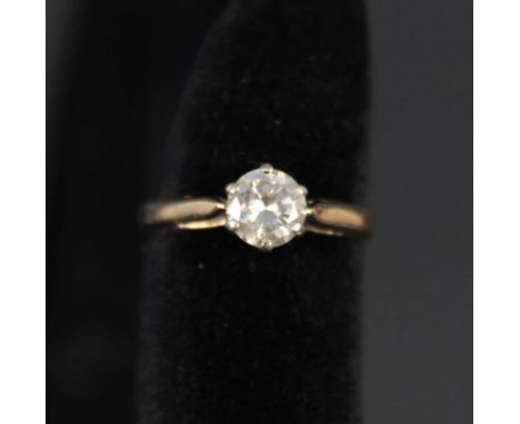 A 9ct gold solitaire diamond ring, approx 0.5ct, size I