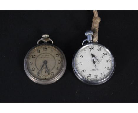 A Smiths Yachting Timer steel cased pocket watch plus a white metal cased Fides pocket watch with engraved plane decoration t