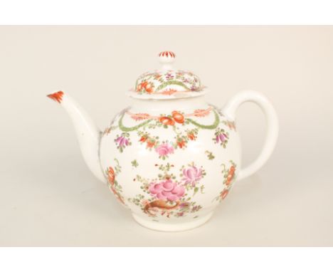 A Lowestoft Curtis pattern teapot (body repairs and cover chip)