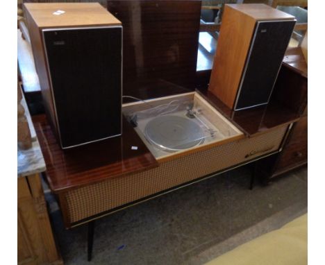 A 4' 4" vintage Pye Stereophonic Black Box radiogram, with converted interior containing a Dual CS 514 belt drive turntable, 