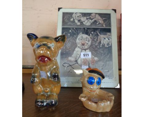 A framed Bonzo Dog print 'I Don't Know Where I Am' - sold with two ceramic Bonzo figures