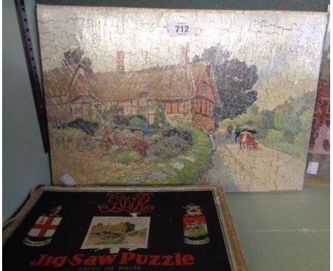 A vintage GWR jigsaw puzzle 'Anne Hathaway's Cottage' complete with original box
