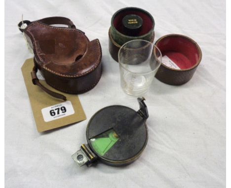A 19th Century prismatic compass by J. Hicks, 8 Hatton Garden, in original leather case - sold with a glass measure in leathe