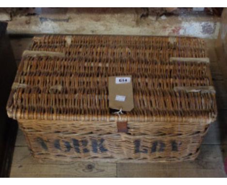 A wicker York Laundry hamper