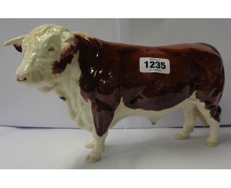 A late 20th Century Beswick large Hereford Bull with metal nose ring 