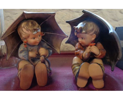 A pair of large Hummel Goebel figures Umbrella Girl 152A and Umbrella Boy 152B - height 7 1/2"