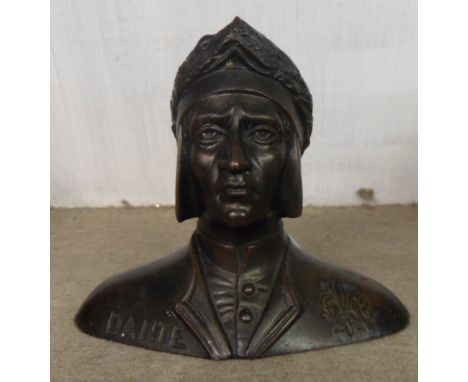 A vintage bronzed bust of Dante Alighieri