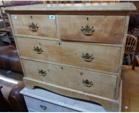 A 36" Victorian stripped pine chest of two short and two long graduated drawers, set on bracket feet