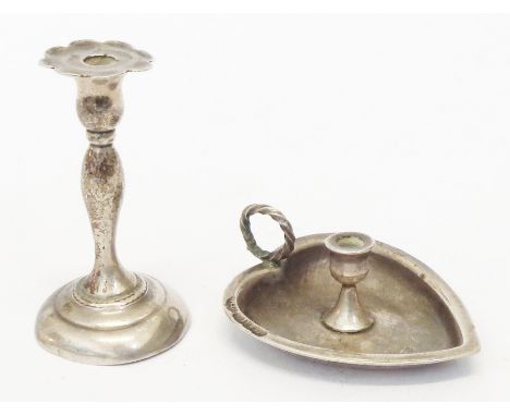 Two miniature silver items by William Comyns &amp; Sons, Ltd., comprising a heart shaped chamberstick and a candlestick - Bir