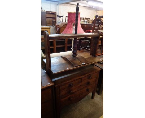 A 36" Victorian oak linen press/chest with screw-down pressed top, two short and two long graduated drawers under, set on sha