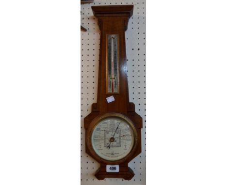 An early 20th Century ebony lined walnut cased Short &amp; Mason aneroid barometer/thermometer