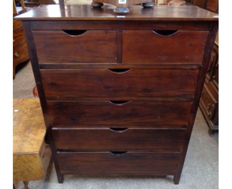 A 3' 2 1/2" Eastern polished hardwood chest of two short and four long graduated drawers, set on simple block feet - Matching