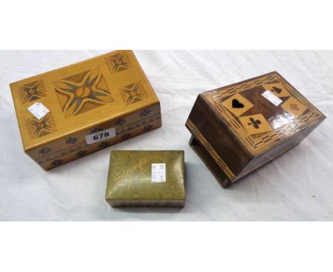 A playing card box, stamp box and another