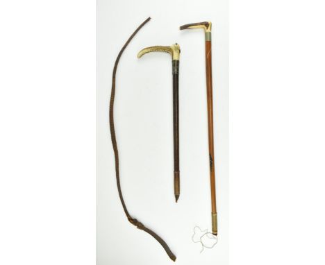 Hunting interest - an early 20th century Swaine style hunting crop with leather whip end, produced by J. Schomberg of London,