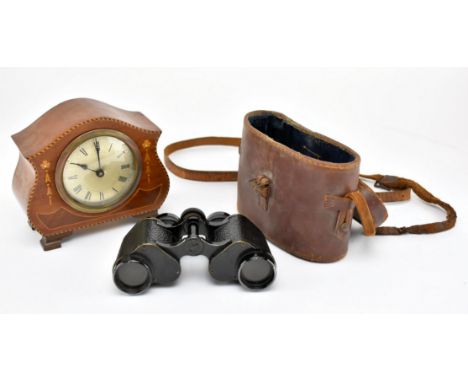 An early 20th century Edwardian mantle clock, along with a pair of Excel Luminous M. Aronsberg binoculars presented in the or