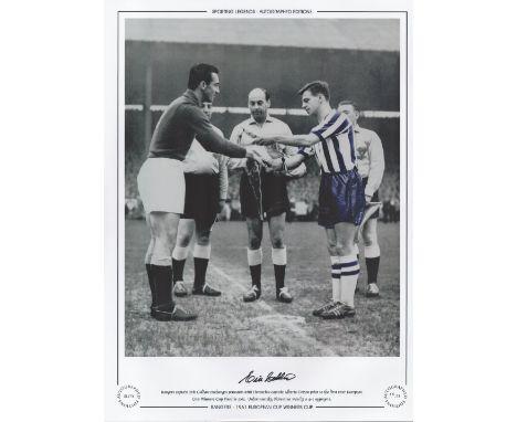 Eric Caldow 16x12 signed colourised photo, Autographed Editions, Limited Edition. Photo Shows Caldow exchanging pennants with