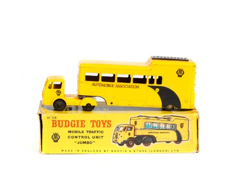 Budgie Toys Mobile Traffic Control Unit 'Jumbo' (218). An articulated cab and trailer in yellow and black Automobile Associat