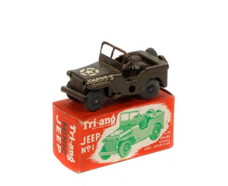 Tri-ang Minic American Jeep (78M). A later post-war example without 'U.S.A.' decal and with diecast wheels. In red picture bo