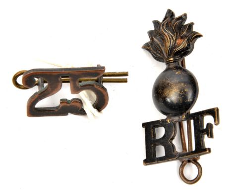 A WWI bronzed 2 part shoulder title of the 25th Bn R Fusiliers. VGC                                             