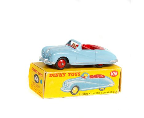 Dinky Toys  Austin Atlantic Convertible (106). In light blue  with red interior and red wheels with black rubber tyres. Boxed