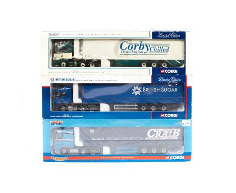 3 Corgi articulated trucks. A DAF XF Space Cab tractor unit and curtainside trailer -A.R.R. Craib CC13228. Scania 4 series tr