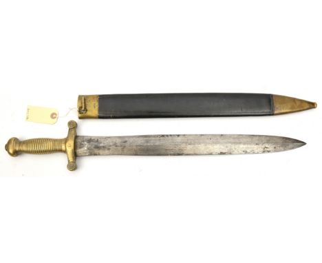 A French “gladius” sidearm,  swollen DE blade 19”, with traces of maker’s name at forte and date “Aout 1842”, solid brass cru