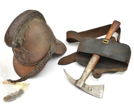 A brass helmet of the Kingston &amp; Surbiton Fire Brigade,  large back peak, ornamental comb, “KSFB” in escutcheon HP, QGC (