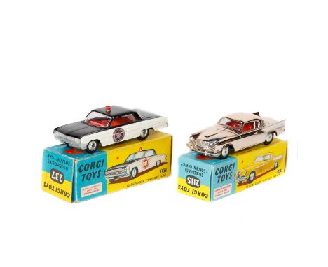 2 Corgi Toys. Oldsmobile 'Sheriff' Car (237). In black and white with red interior, red light to roof, 'County Sheriff' to do