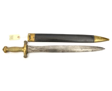 A French “gladius” sidearm,  swollen DE blade 19”, by Talabot, Paris, solid brass cruciform hilt with ribbed grip, in its bra