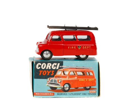 Corgi Toys Bedford 'Utilecon' Fire Tender (405M). First version with split windscreen, finished  in red Fire Dept livery, wit