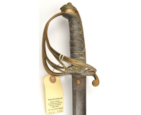 An 1845 pattern infantry officer’s sword,  slightly curved, fullered blade 32”, by Henry Wilkinson, Pall Mall, London, no 849