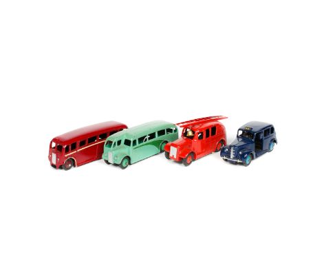 4 Dinky Toys. Streamlined Fire Engine (25h/250). In bright red with red ladder, red wheels, complete with bell. Plus a Half C