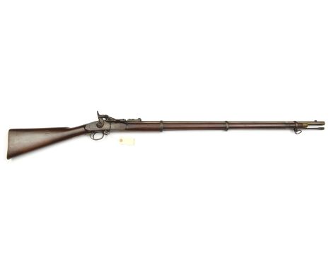 A .577” Volunteer Snider 3 band rifle, 55” overall, barrel 36½” with London proofs, the breech block engraved “London Armoury