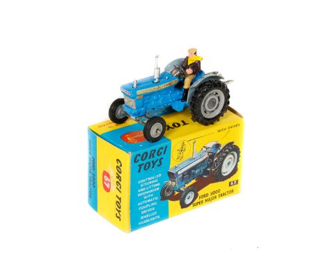 Corgi Toys Ford 5000 Super Major Tractor (67). In mid blue and grey, with grey plastic wheels and black rubber tyres. Complet