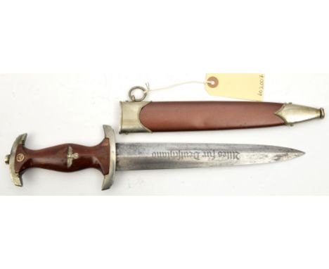 A Third Reich SA dagger, the blade with pre 1935 Eickhorn mark, the hilt with nickel silver mounts and eagle, the crosspiece 