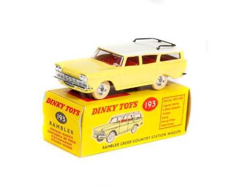 Dinky Toys Rambler Cross Country Station Wagon (193). In light yellow with white roof, red interior, dished spun wheels with 