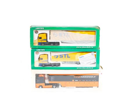 12 1:50 scale Articulated Trucks by various makes. Including Lion Toys, Universal Hobbies and Eligor. 2x DAF XF with box trai