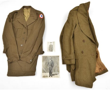 An interesting WWII US Army prototype khaki jacket, known as the Eisenhower jacket,  a 2 pocket BD type, with red, white and 