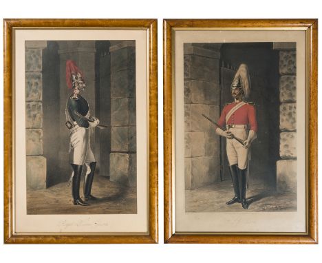 A pair of Household Cavalry coloured lithographs by R R Scanlon, published 1st May 1847 by Lloyd Bros, London. 2nd Life Guard