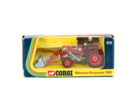 Corgi Toys Massey-Ferguson 165 (69). In In red and light grey with white front, driver, seat and steering wheel, red wheels a