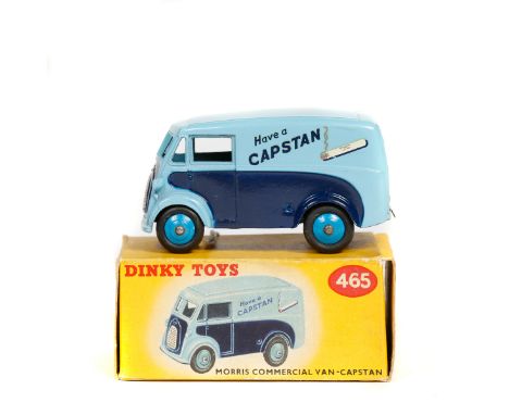 Dinky Toys Morris Commercial Van 'Capstan' (465). In light and dark blue livery, with mid blue wheels and black rubber tyres,