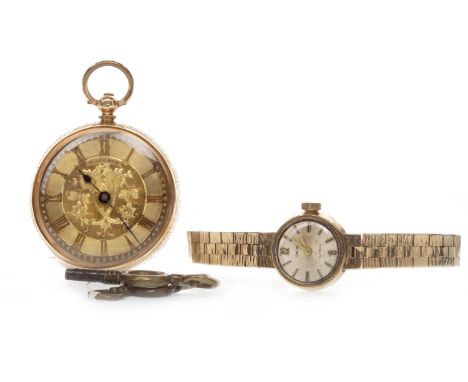 LADY'S SMITHS NINE CARAT GOLD MANUAL WIND WRIST WATCHthe round dial with applied gold coloured baton hour markers, gold penci