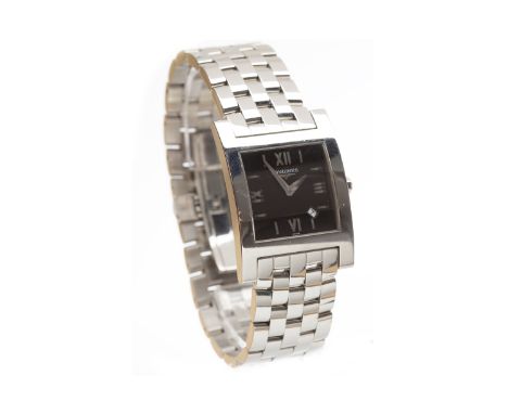 GENTLEMAN'S LONGINES STAINLESS STEEL QUARTZ WRIST WATCHthe rectangular black dial with applied stainless steel Roman numerals